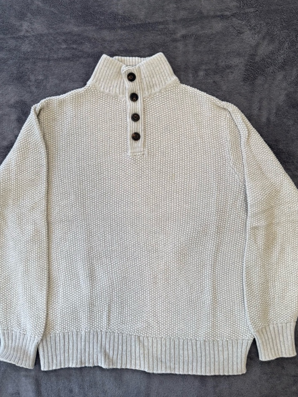 Lucky Brand Men's Cream Button-Front Mock Neck Sweater
